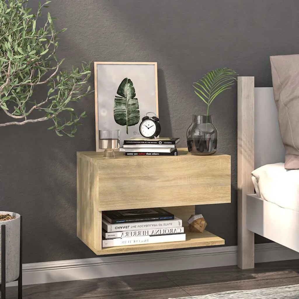 Wall-mounted Bedside Cabinets Space-saving Storage 2 Piece Brown Engineered Wood