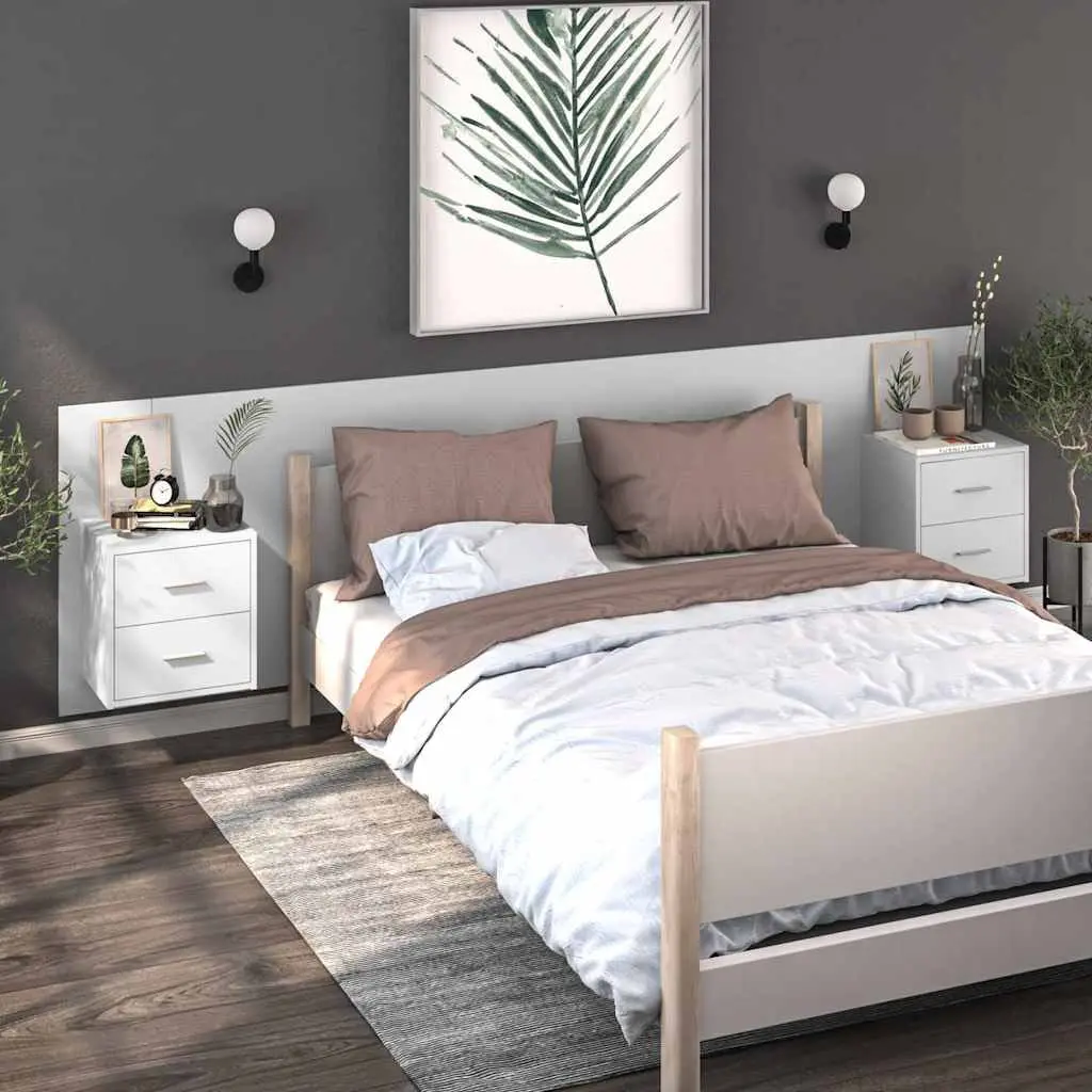 Wall-mounted Bedside Cabinet with Storage Drawer White Floating Bedroom
