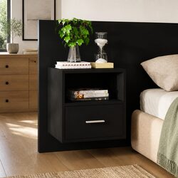 Wall-mounted Bedside Cabinet with Storage Drawer Black Floating Bedside Table
