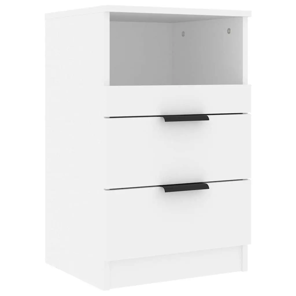 Bedside Cabinet Engineered Wood 2 Drawers 1 Compartment White