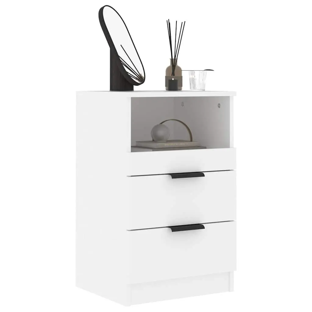 Bedside Cabinet Engineered Wood 2 Drawers 1 Compartment White