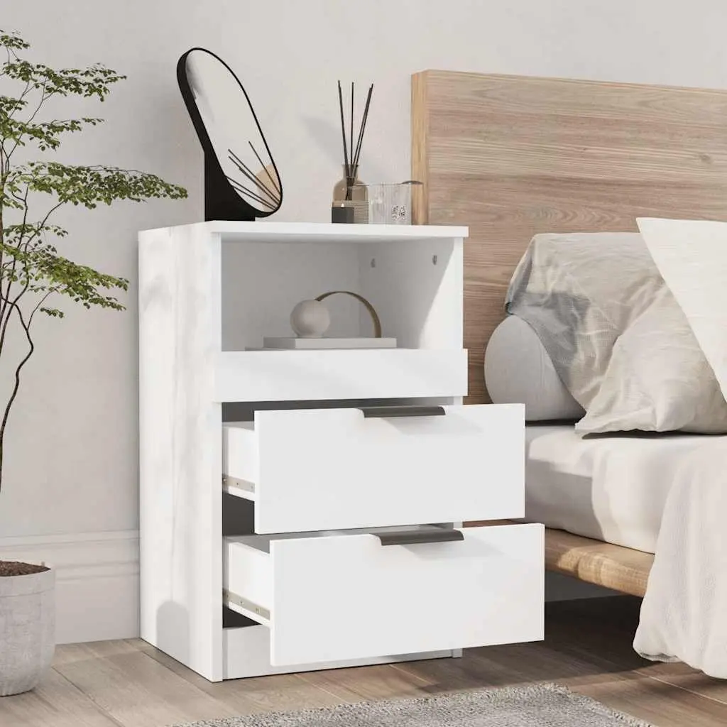 Bedside Cabinet Engineered Wood 2 Drawers 1 Compartment White
