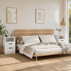 Bedside Cabinets 2 pcs White Engineered Wood Nightstand Drawers Storage