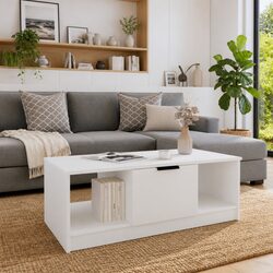Coffee Table with Storage Compartments Living Room Accent Furniture White