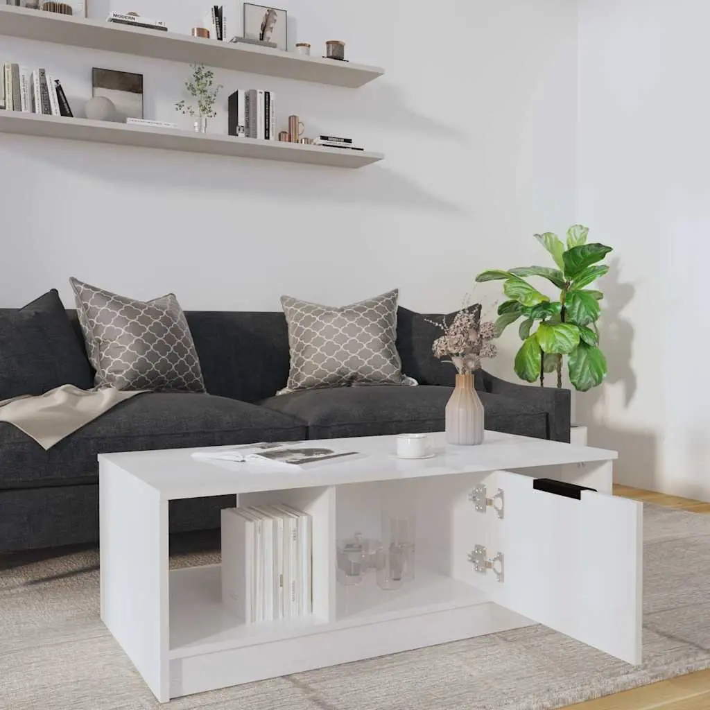 Coffee Table High Gloss White Modern with Three Storage Compartments