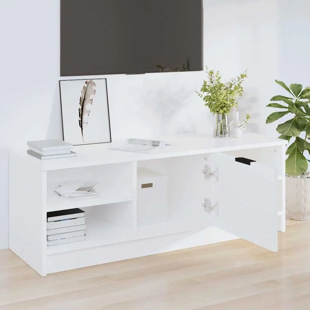 TV Cabinet Engineered Wood Storage Unit White Media Console with Shelves