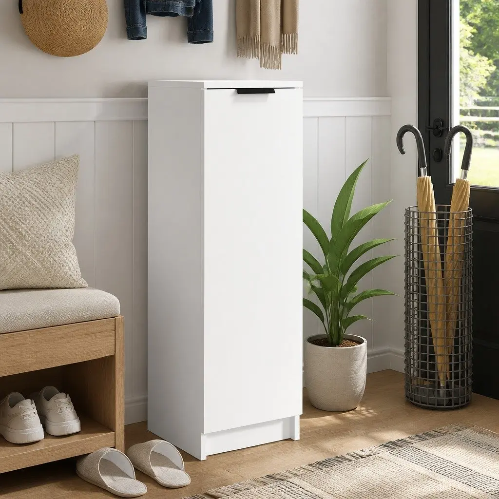 Shoe Cabinet Storage Organiser with Door Shelves White Engineered Wood