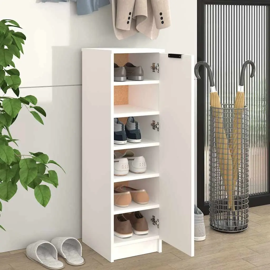 Shoe Cabinet Storage Organiser with Door Shelves White Engineered Wood
