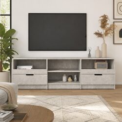 TV Cabinet Grey Engineered Wood Storage Unit Drawers Shelves Media Console 150cm