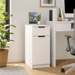 Desk Cabinet White Storage Unit with Drawer Compartments Home Office Furniture