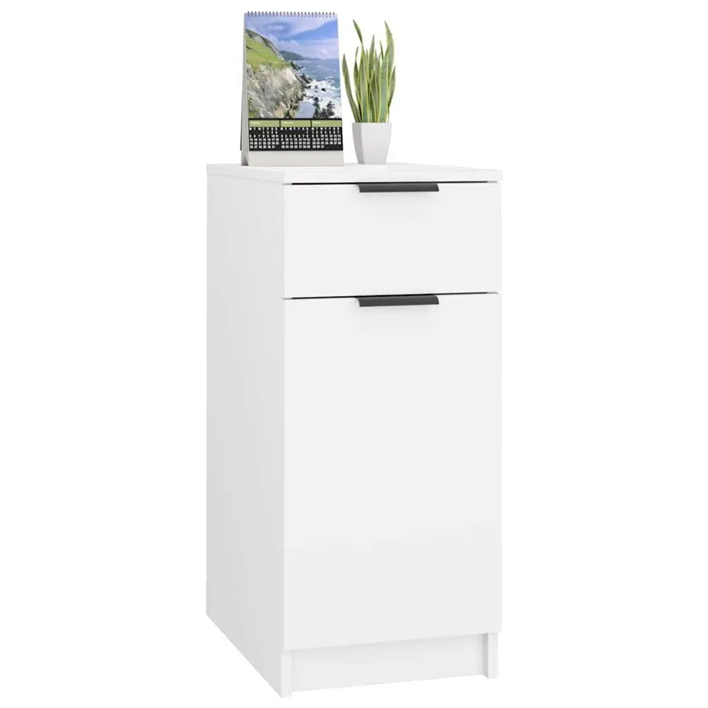 Desk Cabinet White Storage Unit with Drawer Compartments Engineered Wood Home Office Furniture