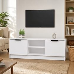 TV Cabinet White 102x35x36.5 cm Engineered Wood Storage Unit with Open Closed