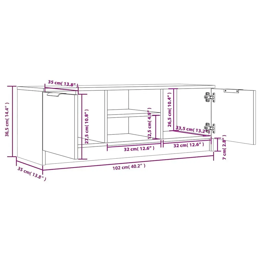 TV Cabinet Engineered Wood Storage Unit 102x35x36.5 cm White with Open Closed Compartments