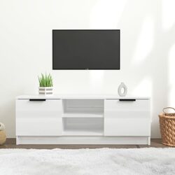 White High Gloss TV Cabinet Storage Unit with Open Closed Compartments Display