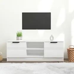 White High Gloss TV Cabinet Storage Unit with Open Closed Compartments Display