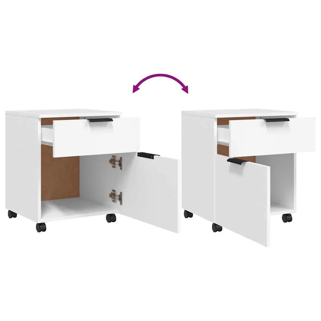 Mobile File Cabinet with Wheels White Storage Desk Organizer 45x38x54cm