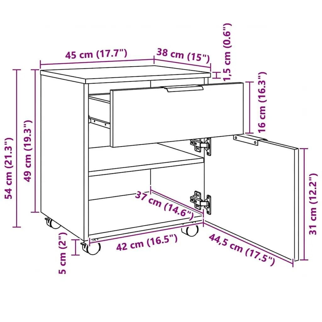 Mobile File Cabinet with Wheels Engineered Wood Brown
