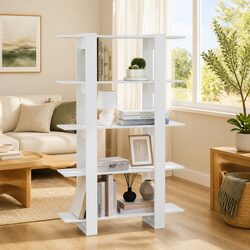 White Book Cabinet Room Divider Shelving Unit 100x30x160cm Storage Organizer