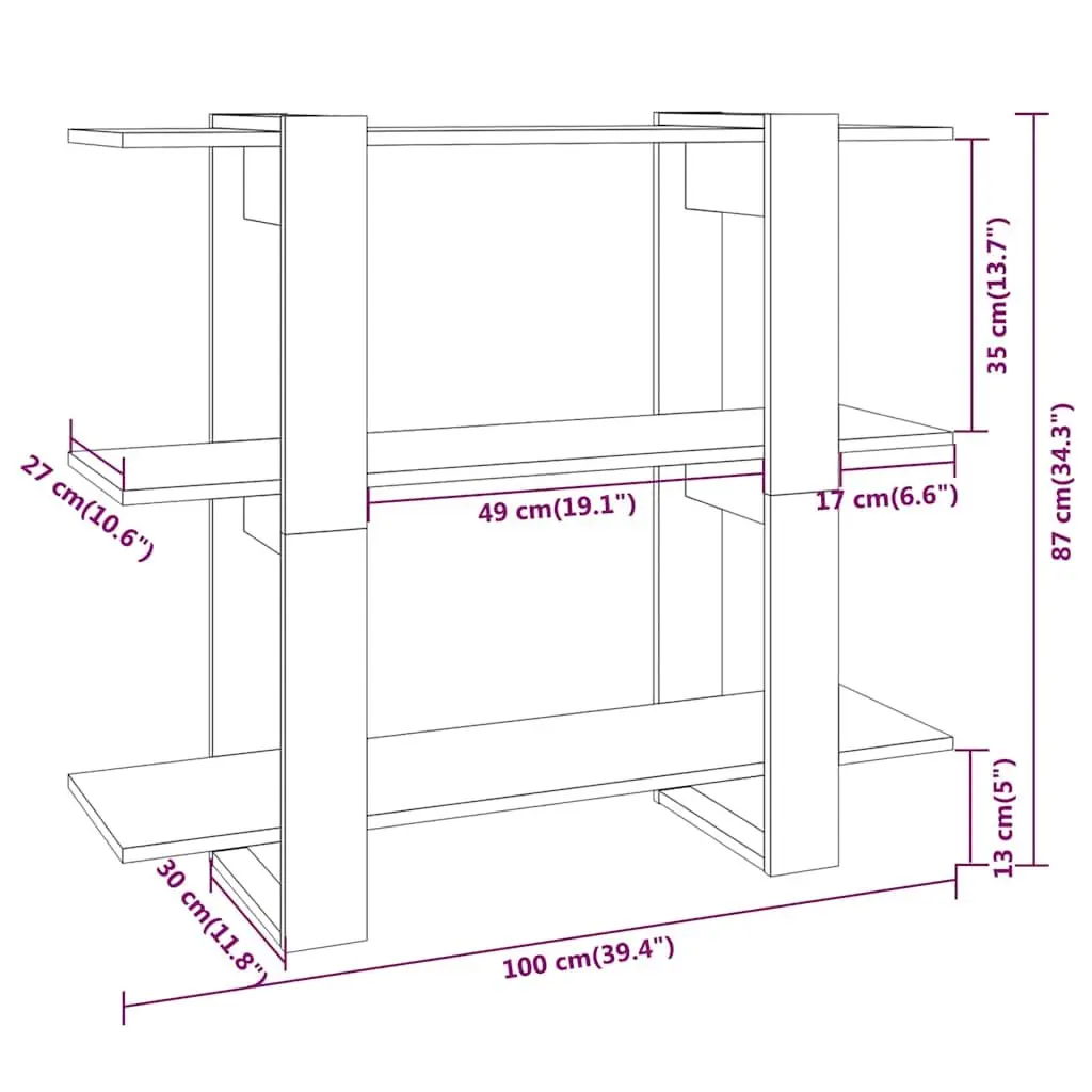 Book Cabinet Room Divider Storage Unit 100x30x87cm White