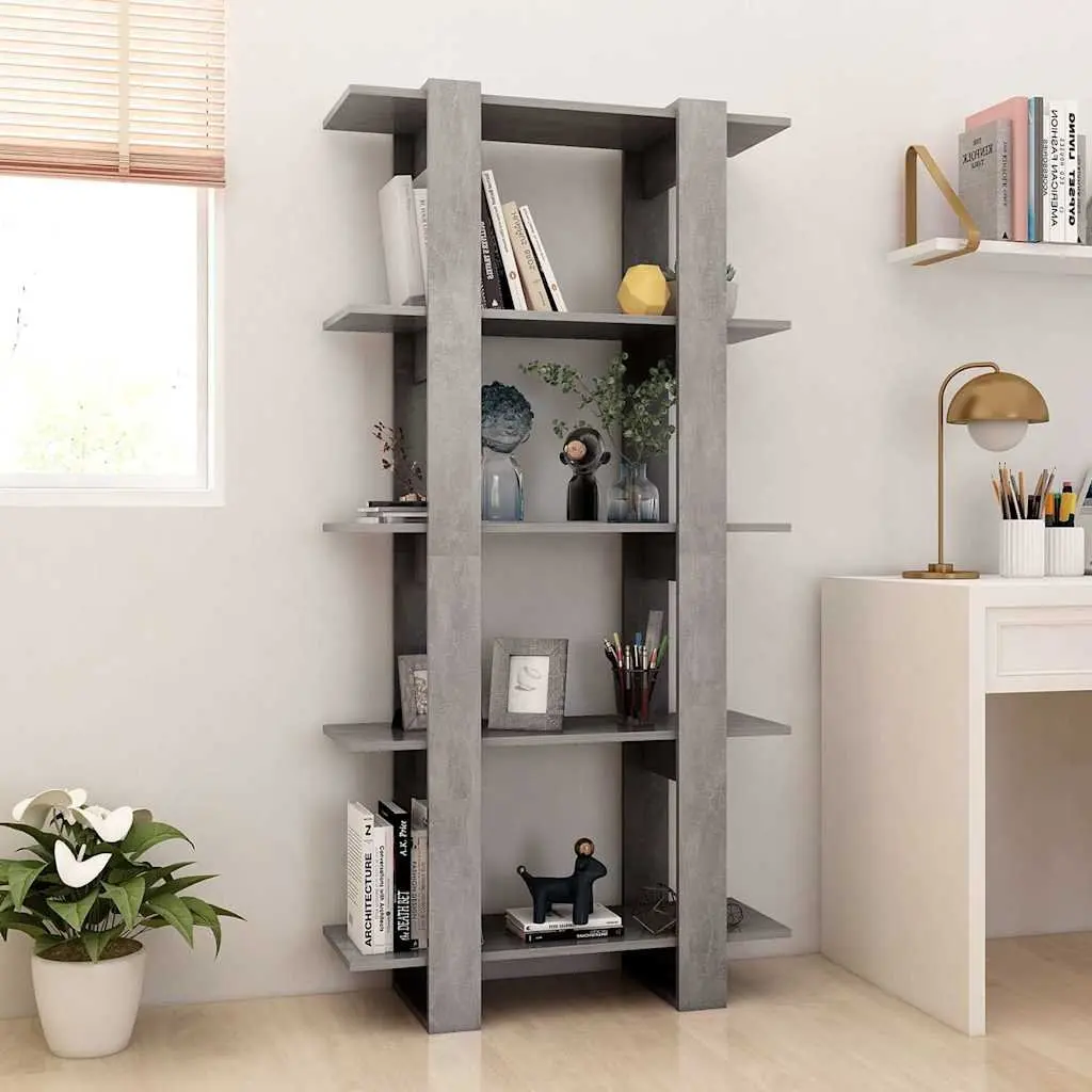 Book Cabinet Engineered Wood Storage Shelving Unit Grey 80x30x160cm