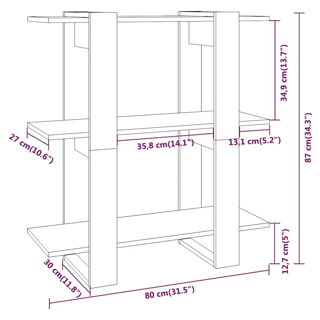 Book Cabinet Room Divider Grey Wooden Storage Shelving Unit 80x30x87 cm