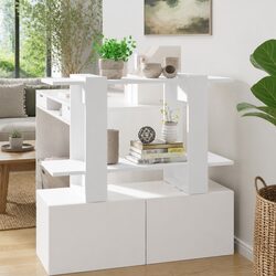 White Book Cabinet Standing Shelf Storage Organiser Room Divider Hallway Display
