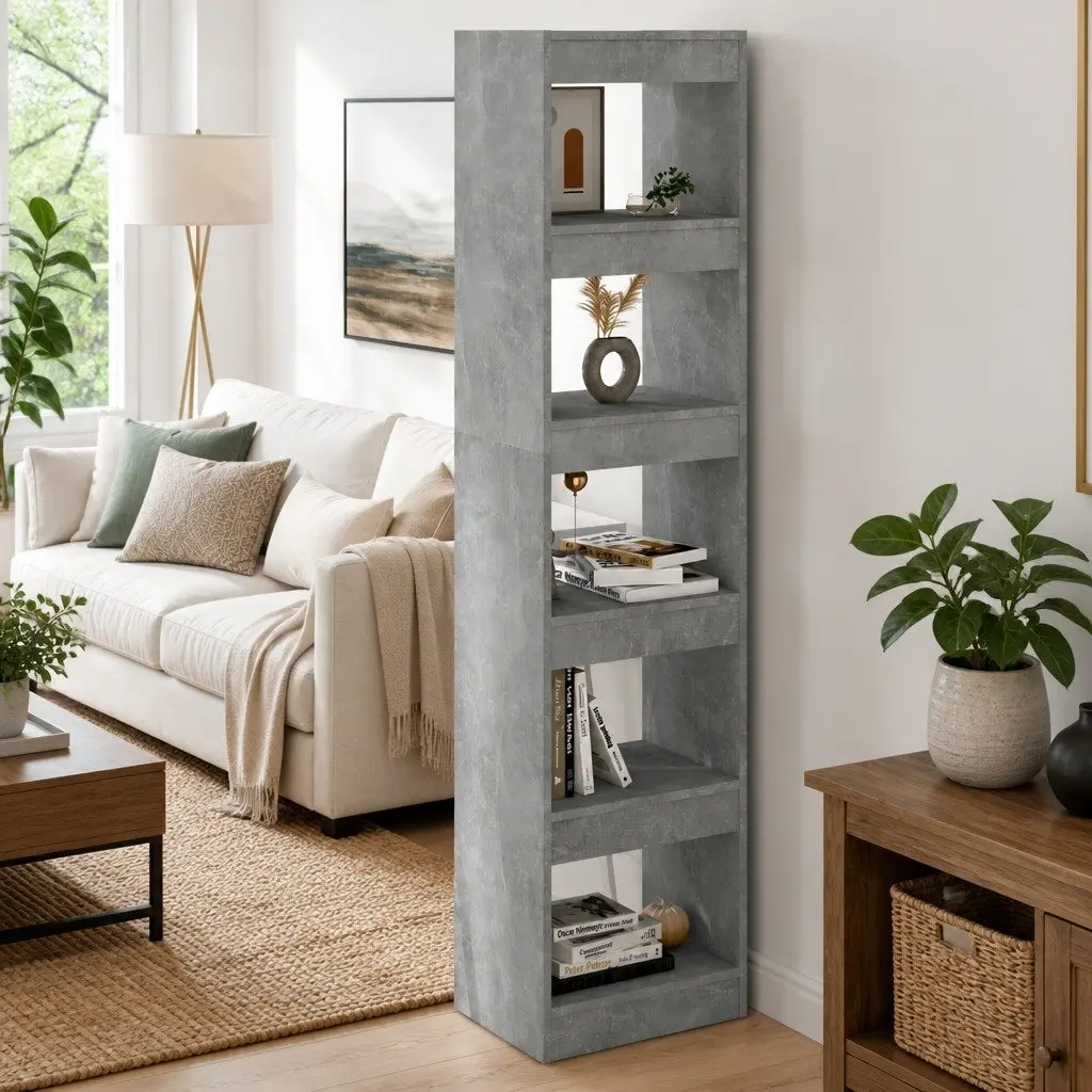 Bookcase Grey Storage Shelf Room Divider Standing Shelving Unit