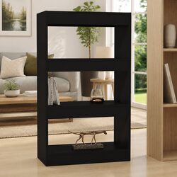Black Book Cabinet Room Divider Storage Shelf Wooden Bookcase Standing Shelves