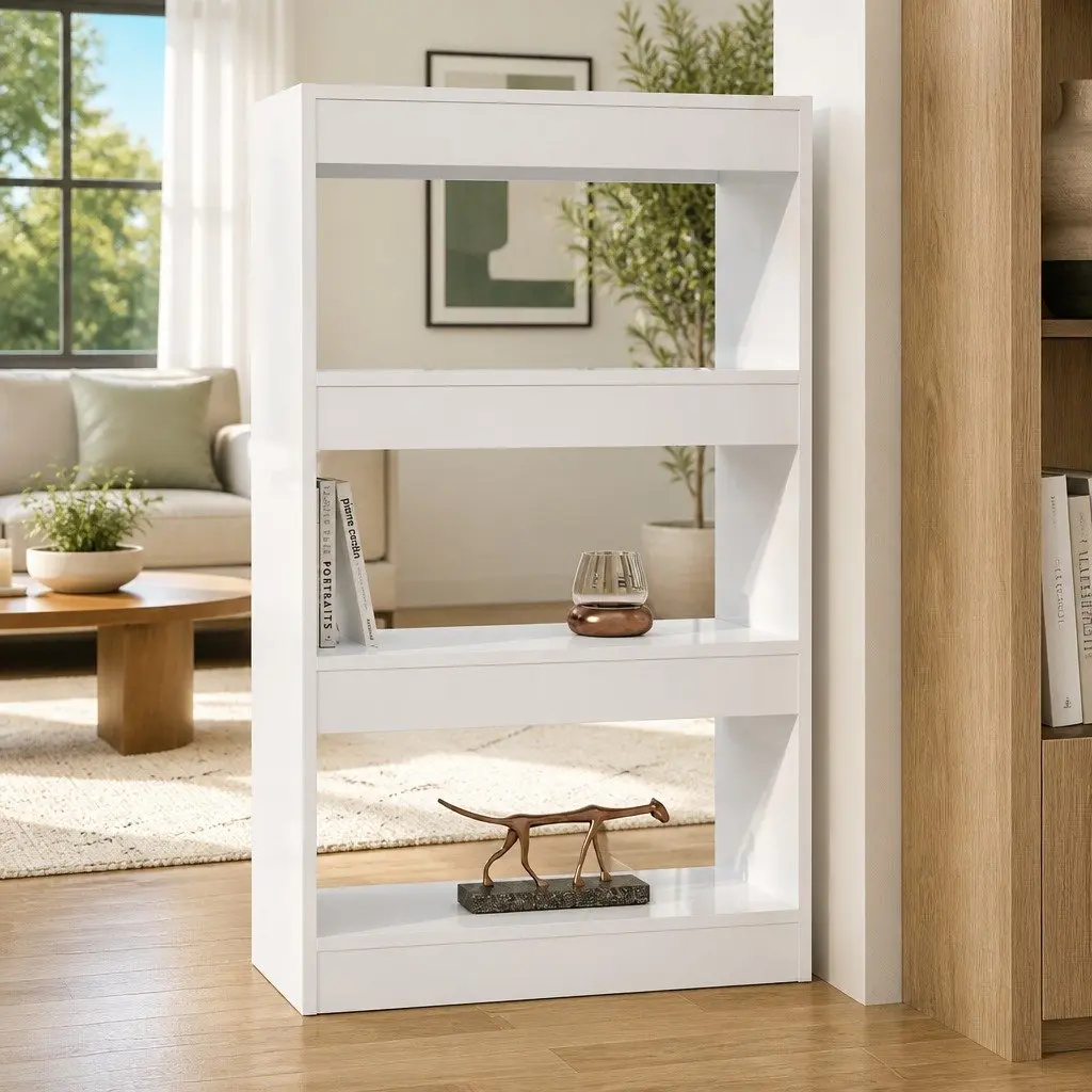 Book Cabinet Room Divider High Gloss White Tall Shelving Unit