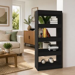 Black Book Cabinet Room Divider Bookshelf Standing Storage Shelving Unit