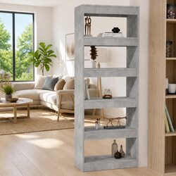 Book Cabinet Room Divider Grey 60x30x166cm Engineered Wood Shelving Storage