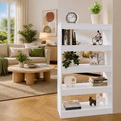 Book Cabinet Room Divider White 80x30x135cm Engineered Wood Shelving Storage