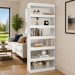 Book Cabinet Room Divider Tall High Gloss White 80x30x198 cm Standing Bookshelf