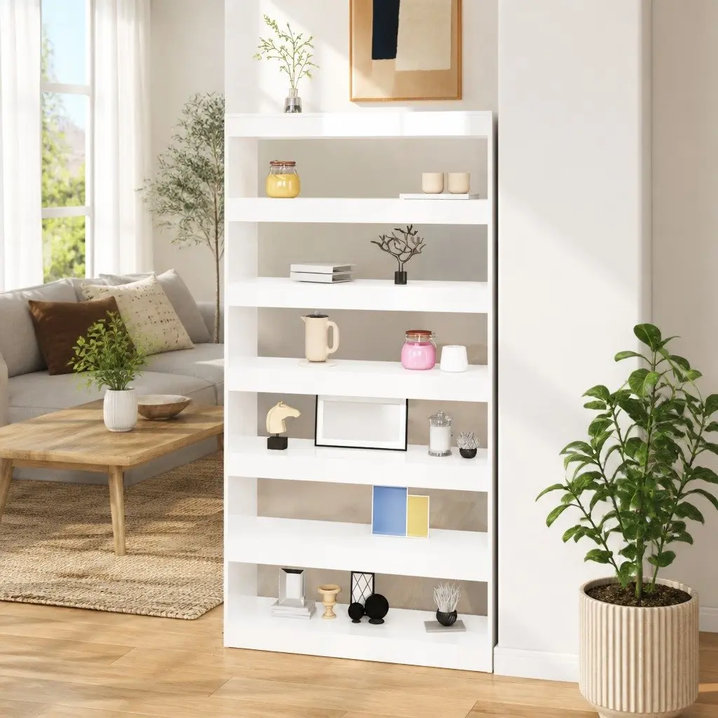Book Cabinet Room Divider High Gloss White Tall Shelving Unit Storage