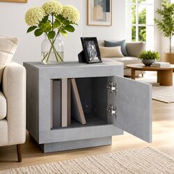 Coffee Table Grey 51x50x45 cm Storage Door Accent Home Furniture Couch Side