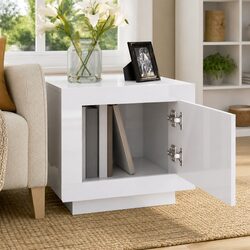 Coffee Table High Gloss White Storage with Door Accent Furniture Living Room