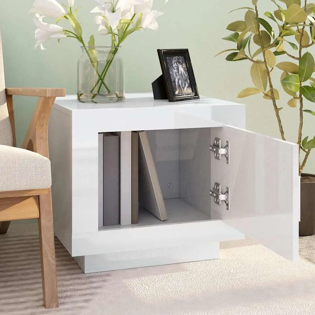 Coffee Table High Gloss White Storage Door Engineered Wood 51 x 50 x 45 cm