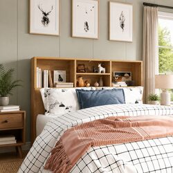 Headboard Cabinet 120cm Wall-Mounted Bedroom Storage Bookcase with Compartments