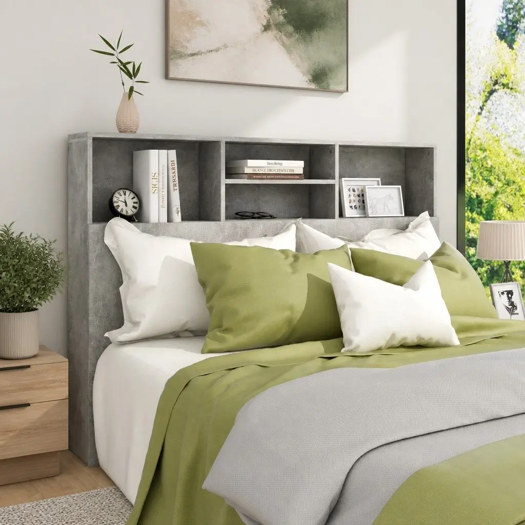 Headboard Cabinet Grey 140cm Bedroom Wall Storage Bookcase with Compartments