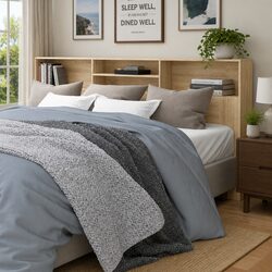 Headboard Cabinet Brown 220cm Wall-Mounted Bedroom Storage with Compartments
