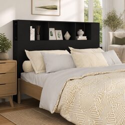 Headboard Cabinet Black 140cm Wall-Mounted Bedroom Storage Bookcase with 5