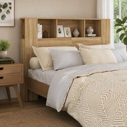 Headboard Cabinet Wall-Mounted Bedroom Storage Bookcase 140cm Brown Oak