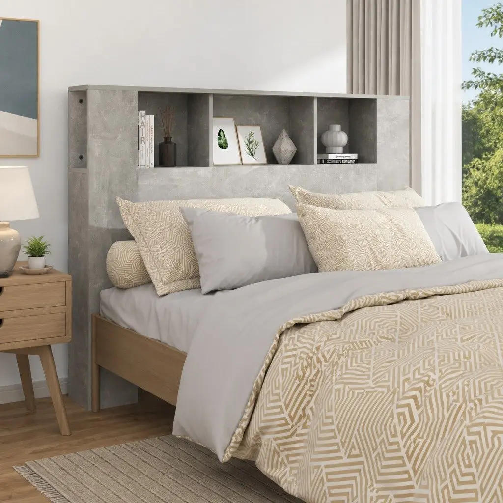 Headboard Cabinet Wall Mount Storage 140cm Grey Engineered Wood Bedroom Furniture