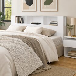 Headboard Cabinet White 200cm Wall Storage Organiser Bedroom Furniture Unit