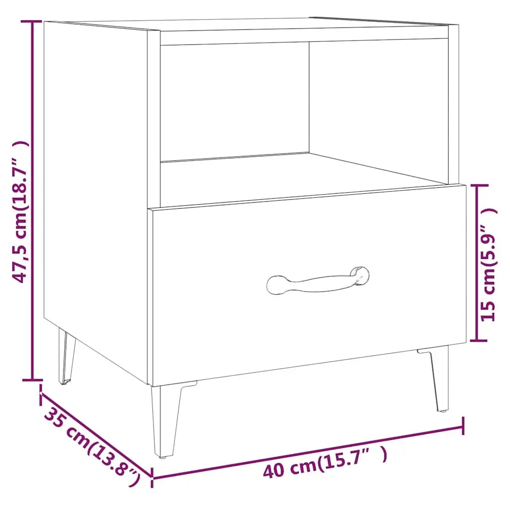 Bedside Cabinets 2 pcs High Gloss White Engineered Wood Nightstand with 1 Drawer and 1 Shelf