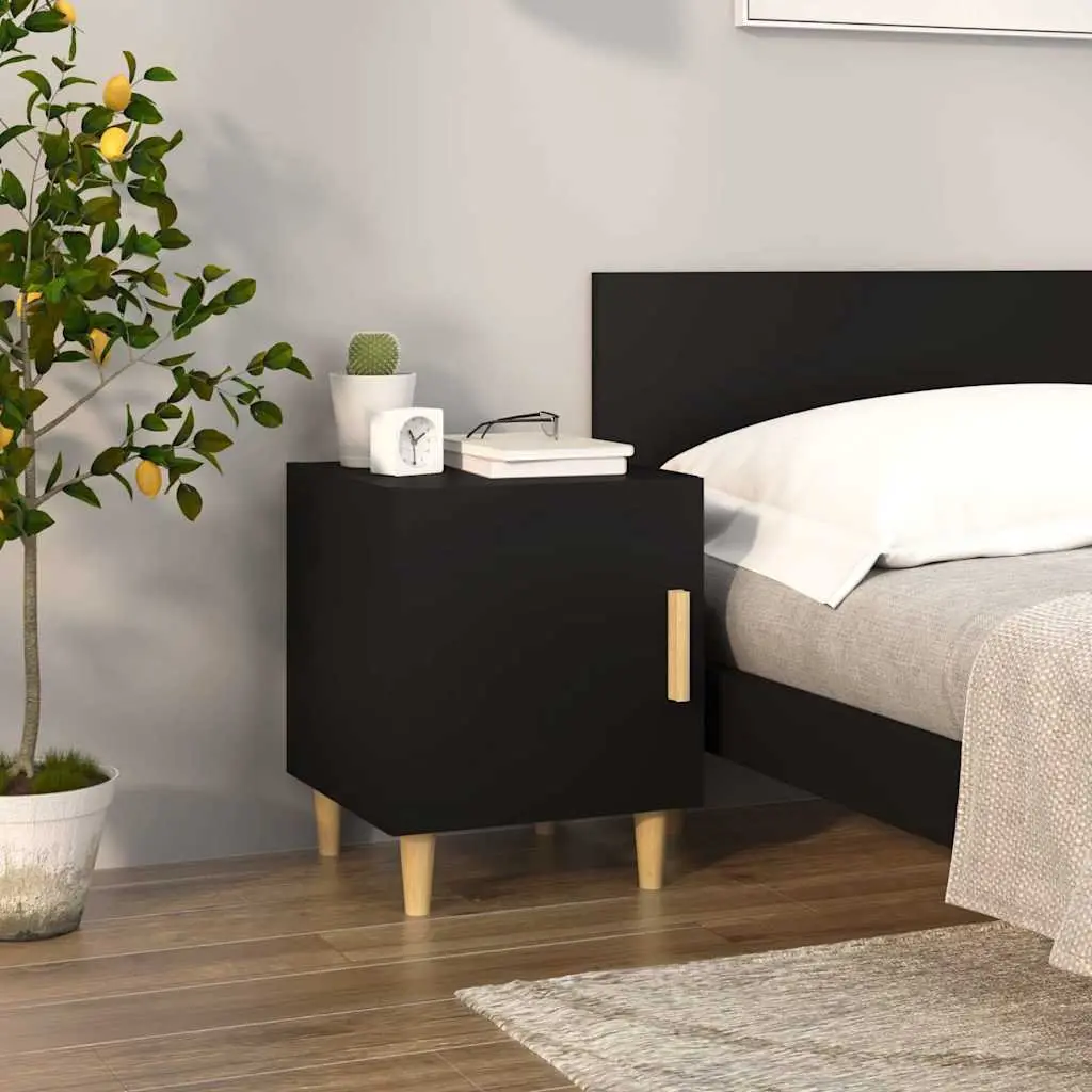 Bedside Tables Set of 2 Black Engineered Wood Storage Nightstand Cabinet Furniture