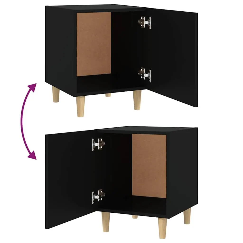 Bedside Tables Set of 2 Black Engineered Wood Storage Nightstand Cabinet Furniture