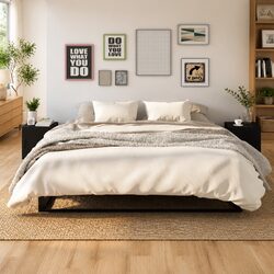 Bedside Cabinet 2 pcs Black Engineered Wood Nightstand Storage Door Organiser