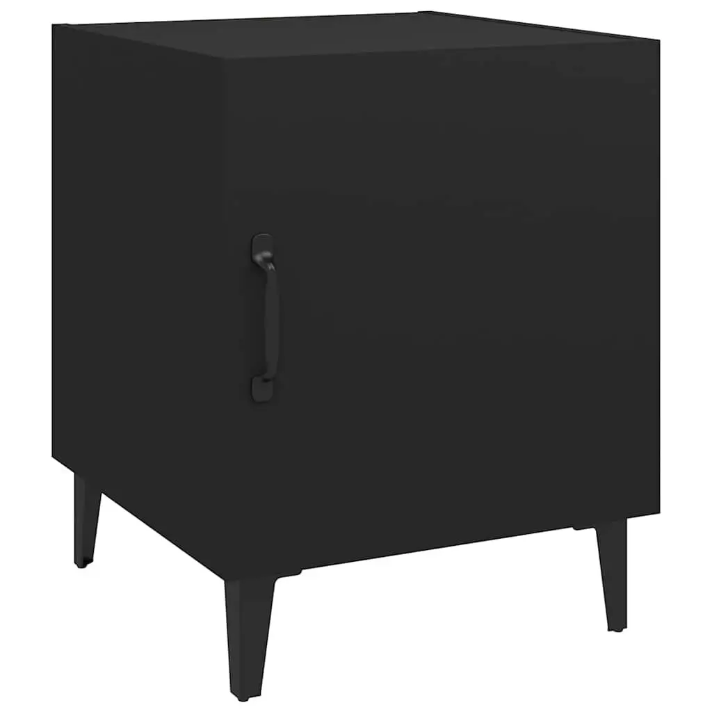 Bedside Cabinet 2 Piece Black Engineered Wood Nightstand Storage Door Organiser