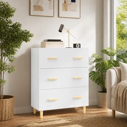 White High Gloss Sideboard Cabinet 70x34x90cm Storage Buffet with 3 Drawers